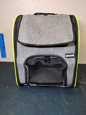 Pecute Pet Carrier Backpack Gray Neon Yellow Trim Approved Cat Dog Travel Bag